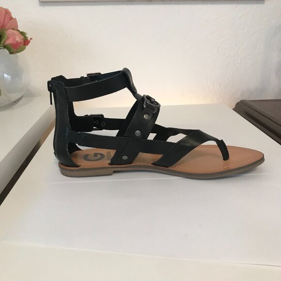 Guess Gladiator Sandals Flat Black Size 8 GG Martin - Picture 10 of 11